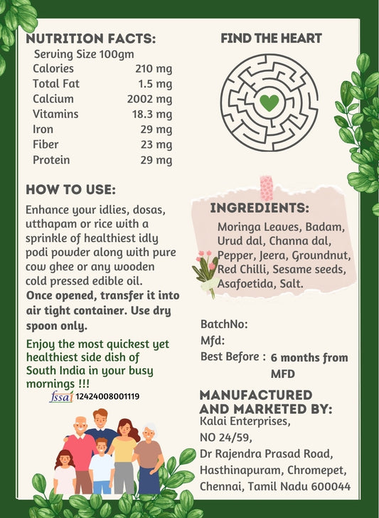 Moringa Idly Podi - Aurtee's Pure | Premium Moringa Leaves with Indian Spices