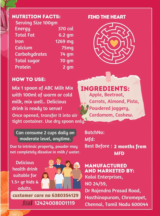 ABC Milk Mix - Aurtee's Pure | Nutrient-Rich Apple, Beetroot, and Carrot Blend