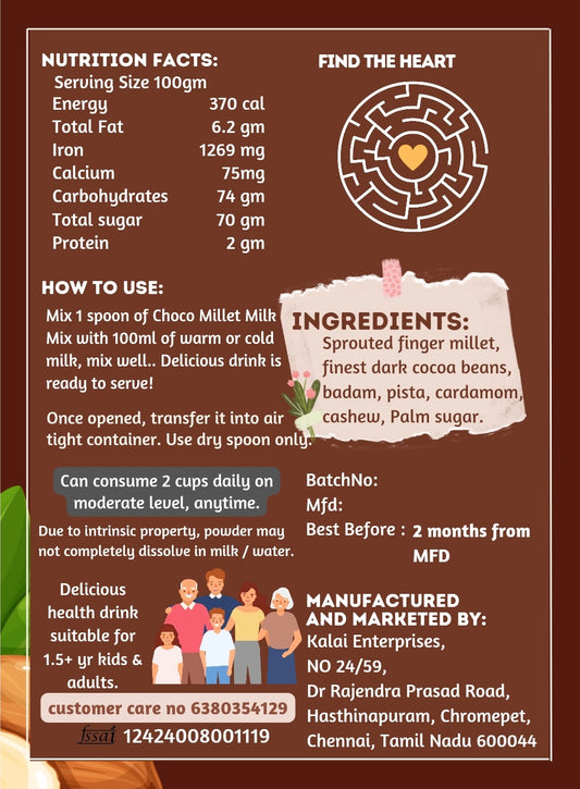 Choco Millet Milk Mix - Aurtee's Pure | Premium Cocoa and Finger Millet