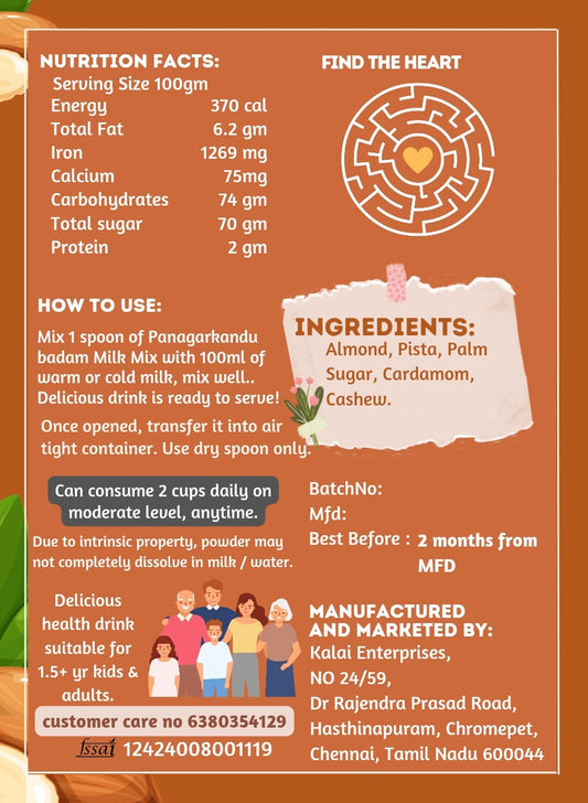 Panagarkandu Badam Milk Mix - Aurtee's Pure | Almond and Palm Jaggery Blend